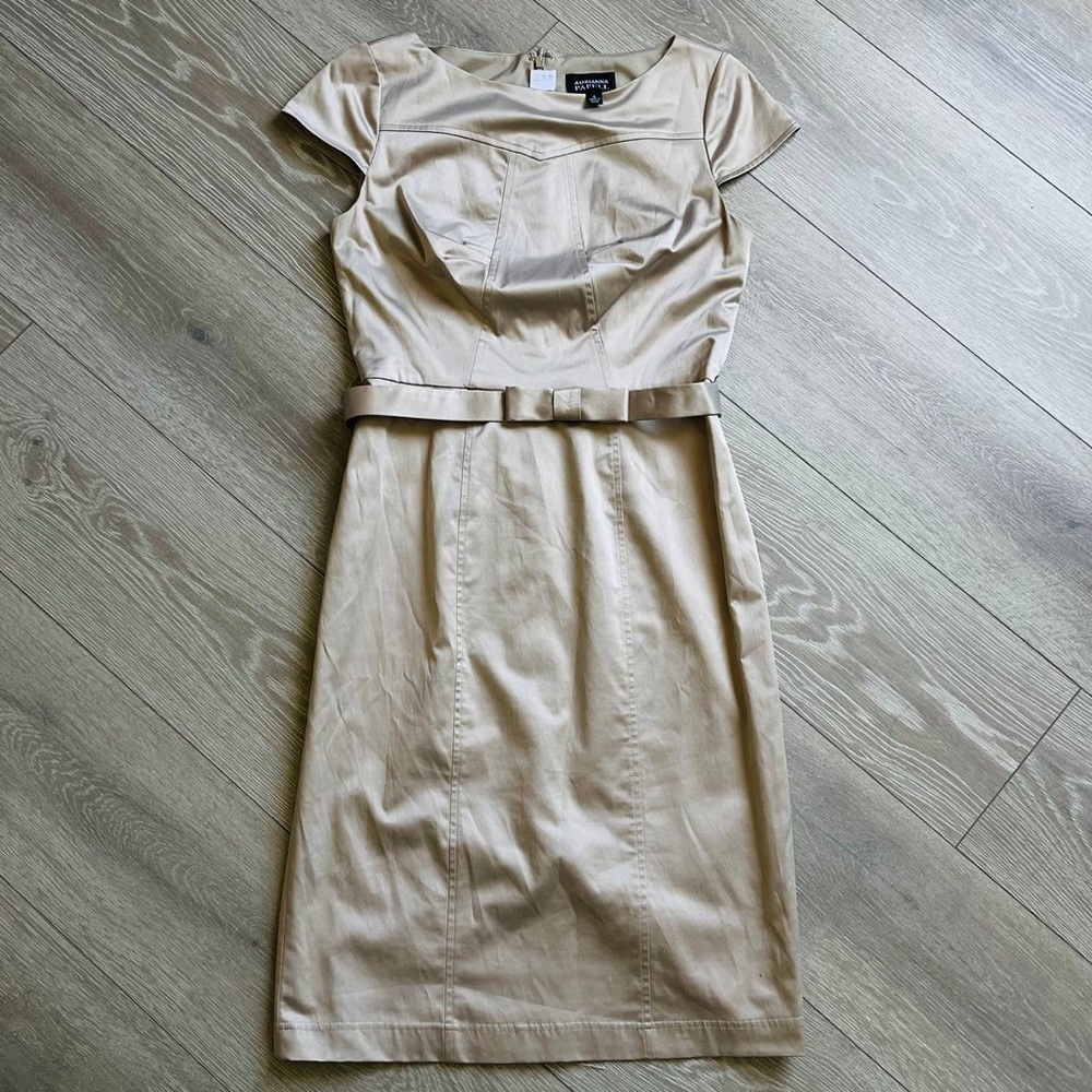 Adrianna Papell Ivory Cap Sleeve  Sheath Dress Belted‎ Waist Sz 6 Knee Length